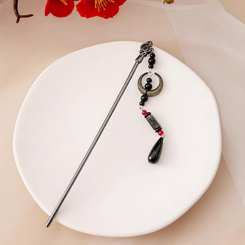 New Chinese Ancient Style Crescent Moon Tassel Tassel Hairpin Chinese Style Cheongsam Hanfu Water Drop Pendant Hairpin Cool Sense Hairpin