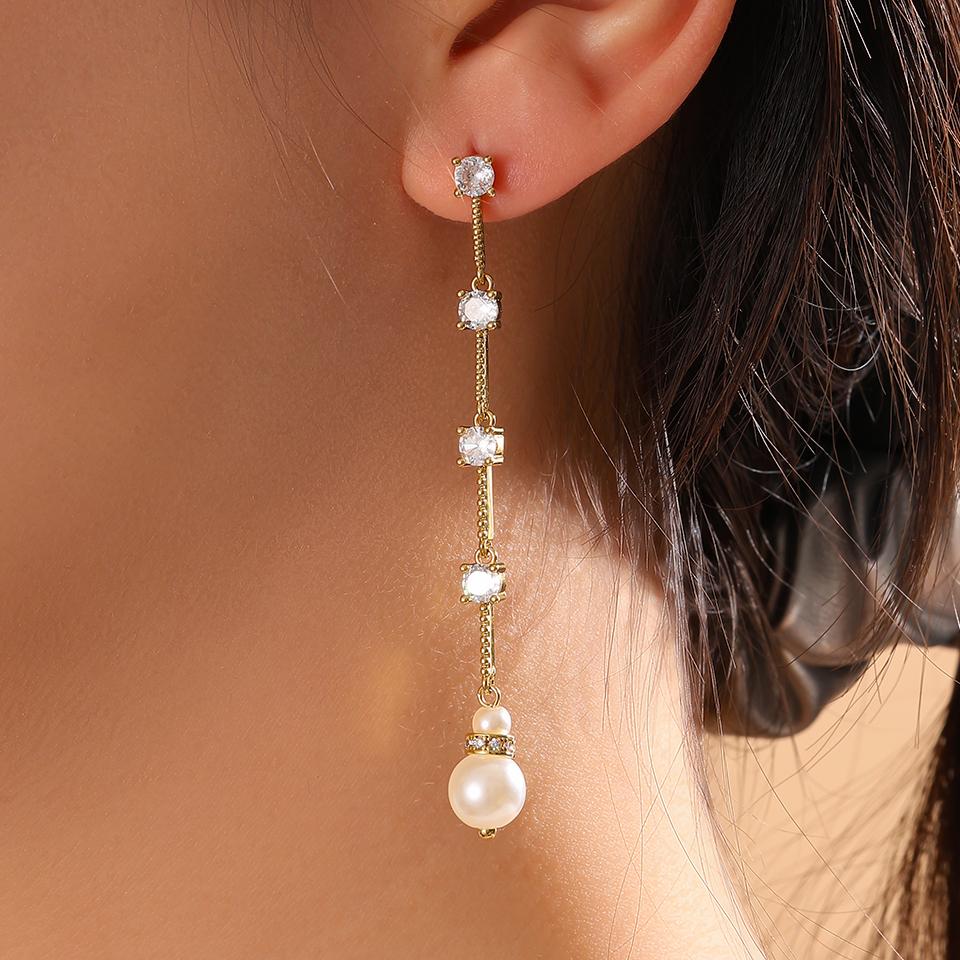 ZAKOL Exquisite Shiny Zircon Round Zircon Long Earrings High-quality Sliver Gold Color Bridal Earring Zircon Gift