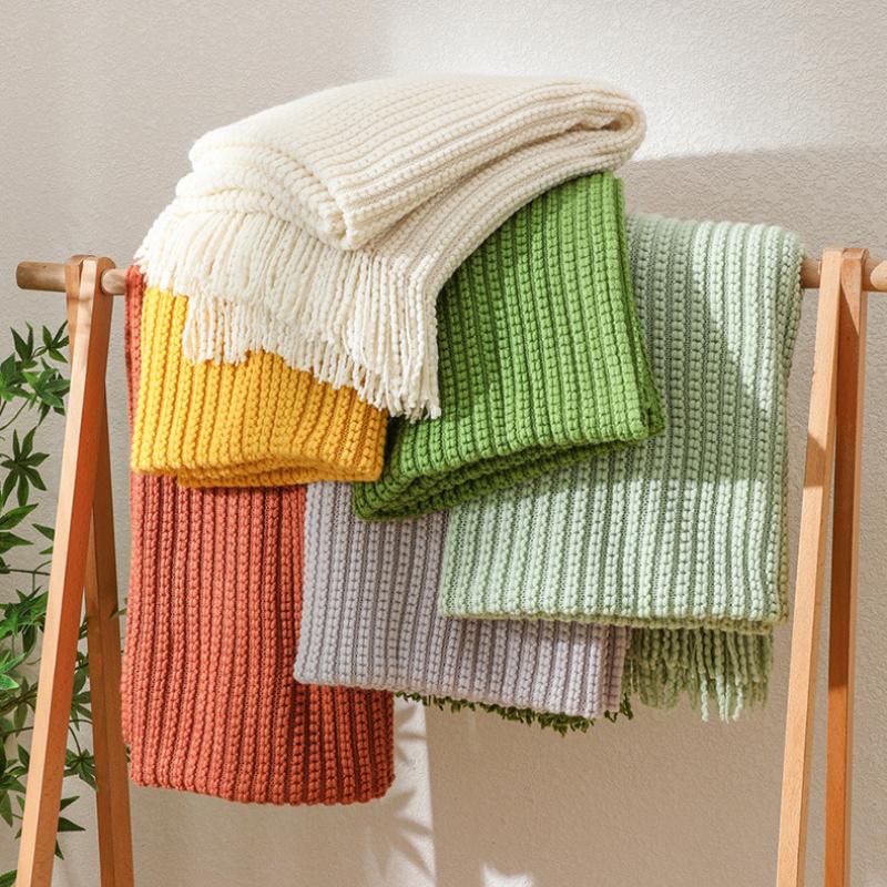 Boho Chunky Waffle Knit Throw Blanket With Long Fringe Heavyweight Rust Orange Sofa Cover Textured Cotton Feel Accent Blanket