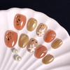 Short Oval Orange Daisy & Gold Foil Removable False Nails