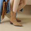 Fashion 2025 Autumn Cow Suede Women Boots Pointed Toe Chunky Heel Boots for Women Fashion Short Boots Winter Boots Women Western Boots