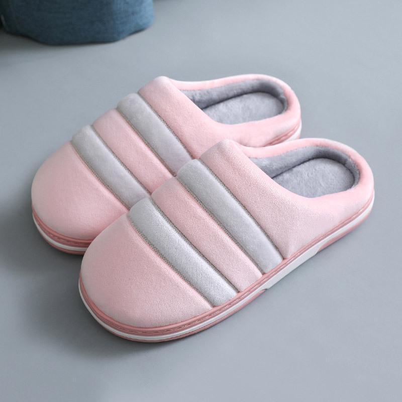 Men's and Women's New Cotton Slippers Non-slip Household Warmth Couples Plus Velvet Autumn and Winter Floor Home Cotton Slippers