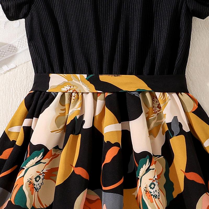 Girls Princess Dress Summer Children's Fashion Print Patchwork Short Sleeve Dress