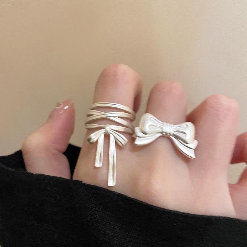 BF CLUB 925 Sterling Silver Rings For Women Girl Female Open Minimalist Retro Bow Ring Creative Anillos Bague Fine Jewelry
