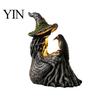 Durable Weather Resistant Ornament Luminous Witch & Raven Figurine with Mossy Tree Texture, Resin Gothic Ancient Crow Statue LED Light for Halloween