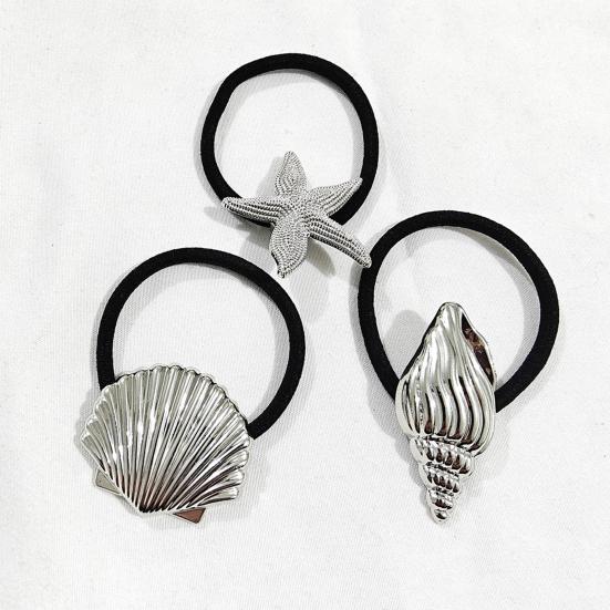 3Pcs Women Hair Ties Elastic Hair Bands with Metal Conch Shell Starfish Decoration Soft