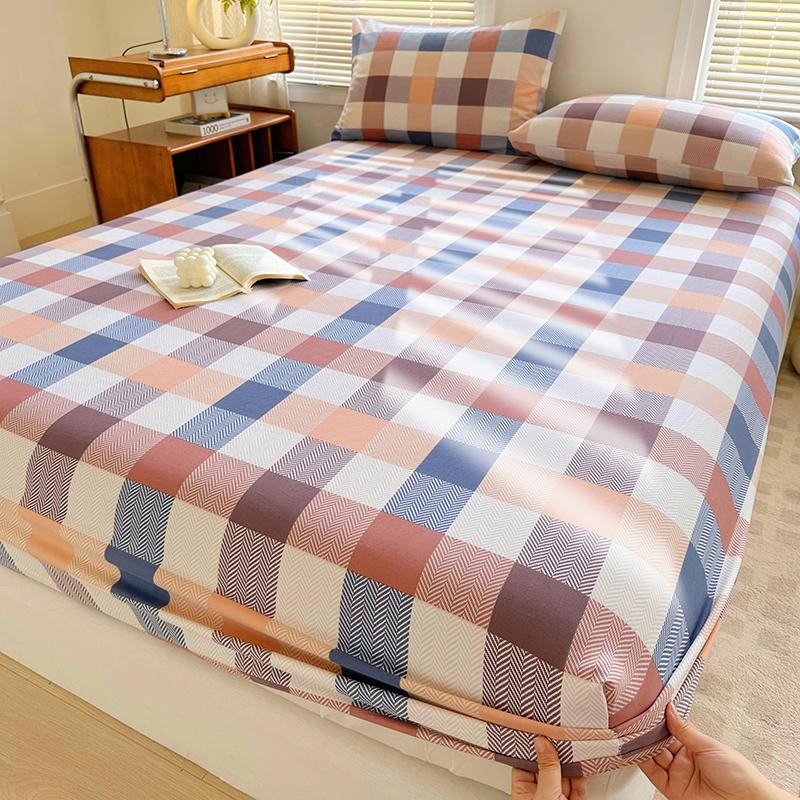 Plaid Style Bedsheet Elastic Fitted Sheet Printed Bed Cover Home Soft Mattress Protector drap de lit (Pillowcase Need Order)