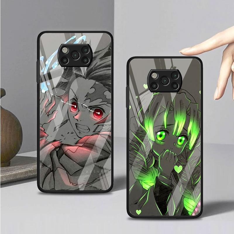 Glass Case For Xiaomi Poco X3 NFC 11 Lite 11T F3 M3 For Redmi Note 11 10 9 8 Pro 10S 9S 9A 9C Phone Cover Anime Demon Slayer