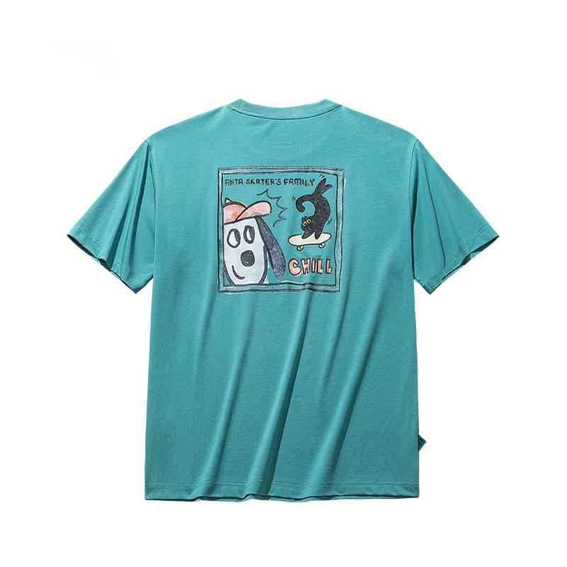 Anta Casual Moisture-Wicking Letter Print Round Neck Loose Short Sleeve T-Shirt Men Tops Light-Green 172538104-3