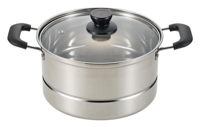 Pearl Metal Stainless Steel Deep Pot with Glass Lid, 22cm, with Strainer, Steamer Pot HC-529