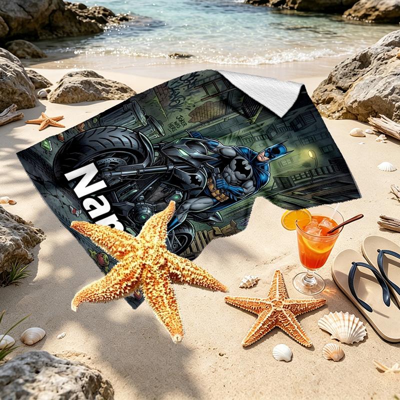 Custom Name Personalized Batman Print Beach Towel, for Trip Camping Beach Party Home Decor, Birthday Gift for Family & Friends