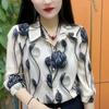 Spring Autumn Long Sleeve Button Up Cardigan Women's Clothing Turn-down Collar Casual Plant&Flowers Printing Shirt Elegant Tops