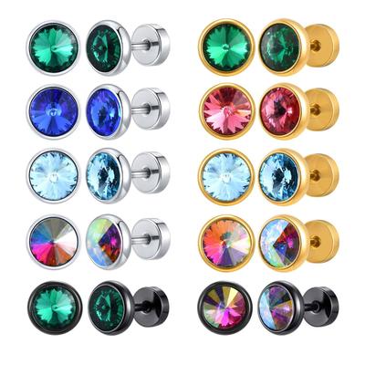 Pendientes Vnox de Acero Inoxidable con Circonita para Hombre, 8 mm de Ancho, Clavo Multifacético con Cierre de Rosca, Pendientes de Barra Espiral Hipoalergénicos Nuevos
