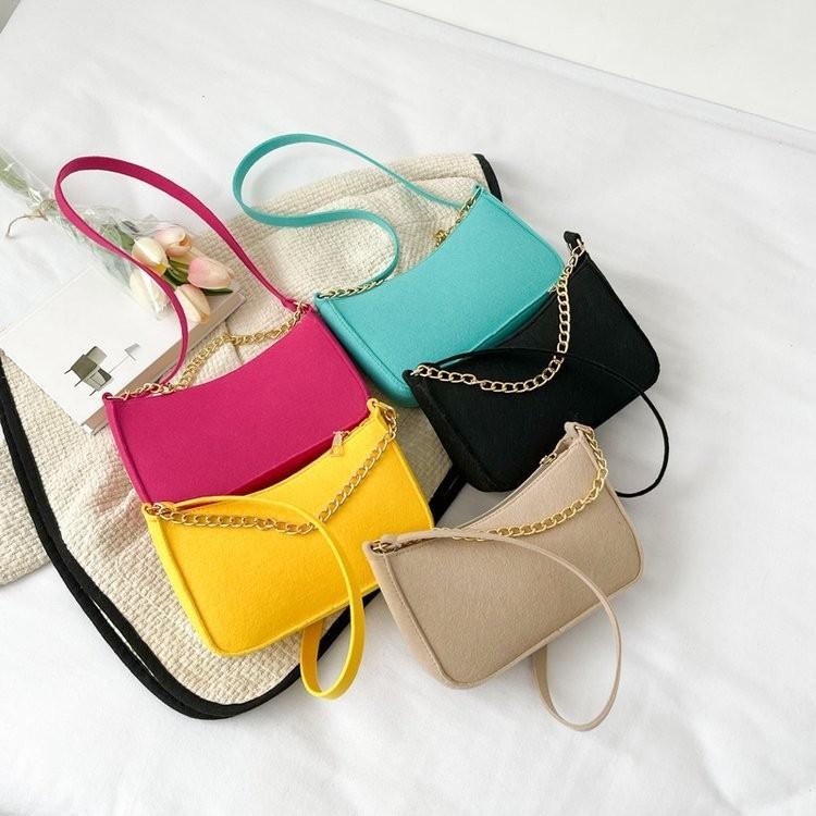 Stylish Pu Felt Tote Bag For Women In Khaki Black Pink And Lemon Yellow For Daily Use