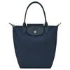 Einfarbige Druckknopf Faltbare Trimm Rindsleder Handtasche Klein Damen Blau L1621919P68