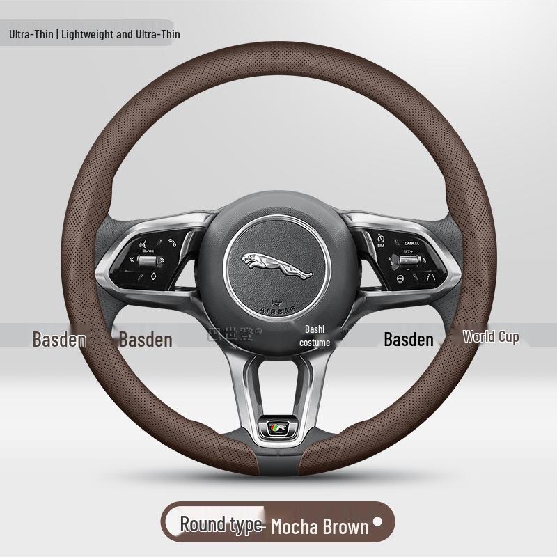 Genuine Leather Steering Wheel Cover for Jaguar E-PACE, XF, XE, XJ, F-PACE - Ultra-Thin Grip