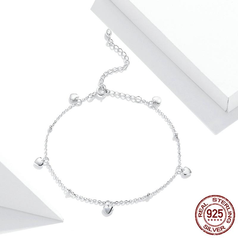 New Xinyu S925 Sterling Silver Bracelet for Women, Simple and Versatile Heart-shaped Platinum-plated Bracelet