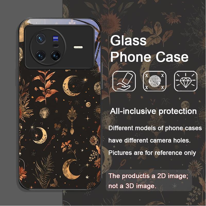 Aesthetic Sunflowers and Moon Pattern Tempered Glass Phone Case for OPPO Reno 13F 12 11 10 Pro Plus Find X8 X5 X3 Lite 5G Cover