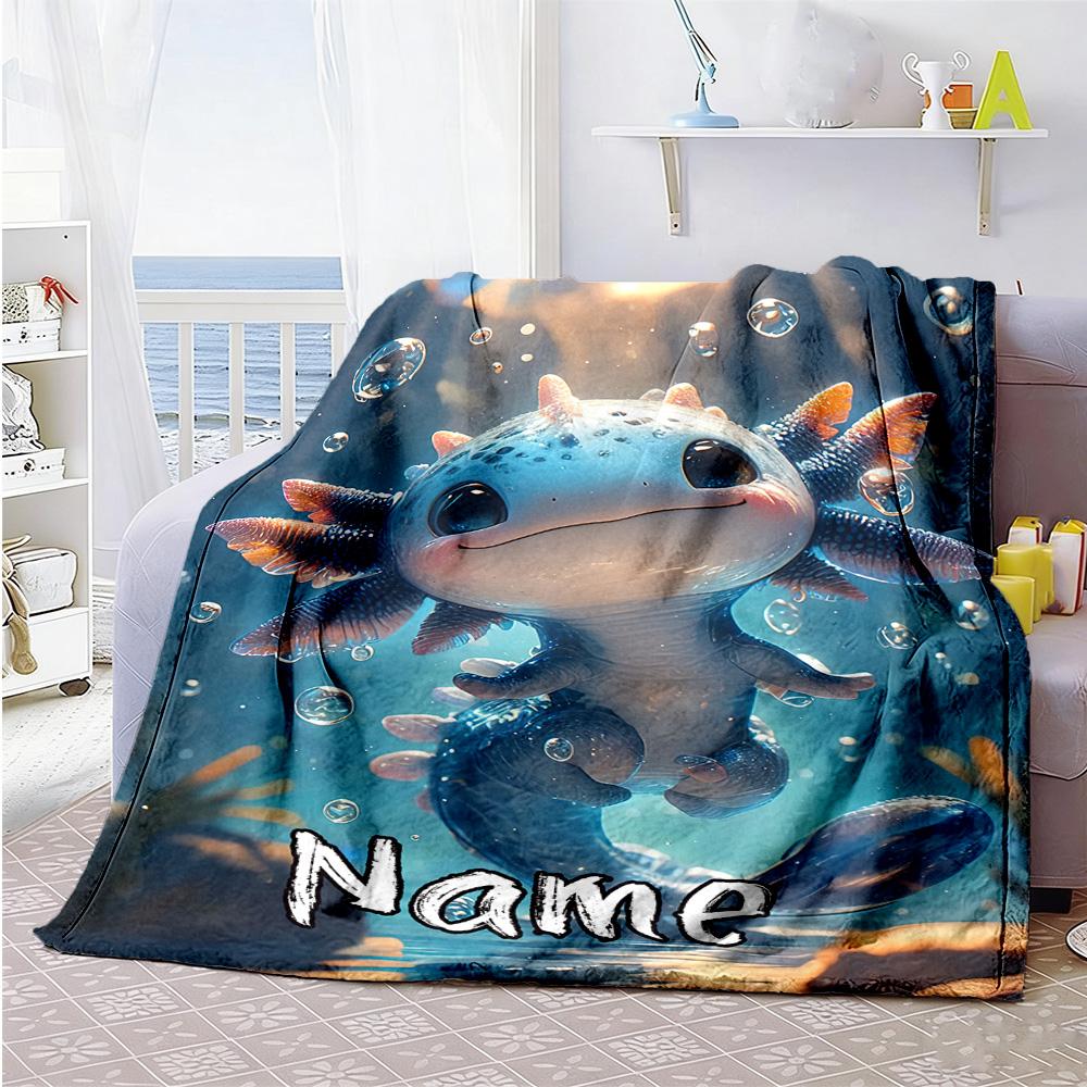 Axolotl Water Customize Text Blanket Lightweight Personalized Blanket Soft Warm Cozy for Picnics Sofa Nap Office Chair Ideal for All Seasons