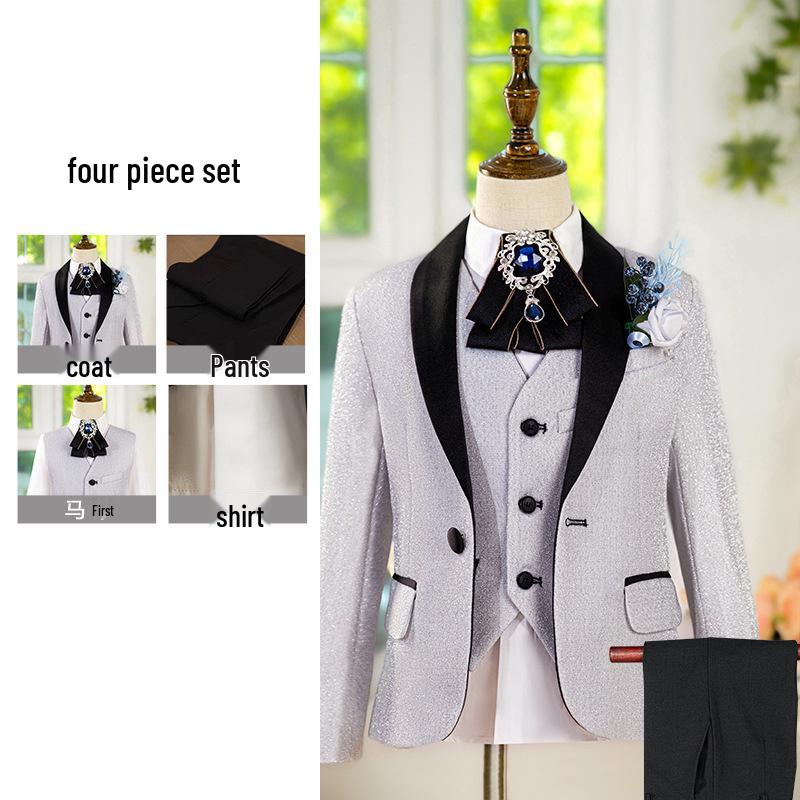 Boys' Silver Sequin Suit Set - Performance & Ceremony Outfit