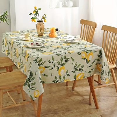 1pc Fresh Lemon & Leaf Pattern Vinyl Tablecloth, Easy Wipe, Rectangular Flannel for Kitchen, Parties, Picnics
