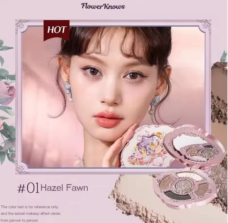 Flower Knows Collezione Perla di Conchiglia Palette Ombretti Sei Colori Perla Opaca Trucco Occhi Metallico Ad Alto Pigmento A Lunga Tenuta