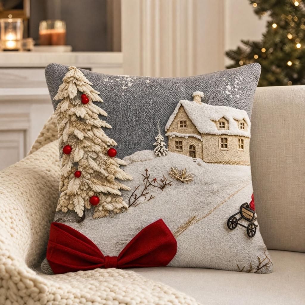 Plush Christmas Printed Decorative Sofa Throw Cover for Holiday Festive Home Decor