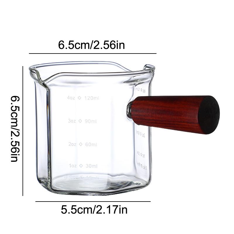 120 ml Glas Espresso Messbecher mit Holzgriff Sechseck Milchkännchen Kaffeezubehör Saucenbecher Servierkännchen Küche Zuhause Café