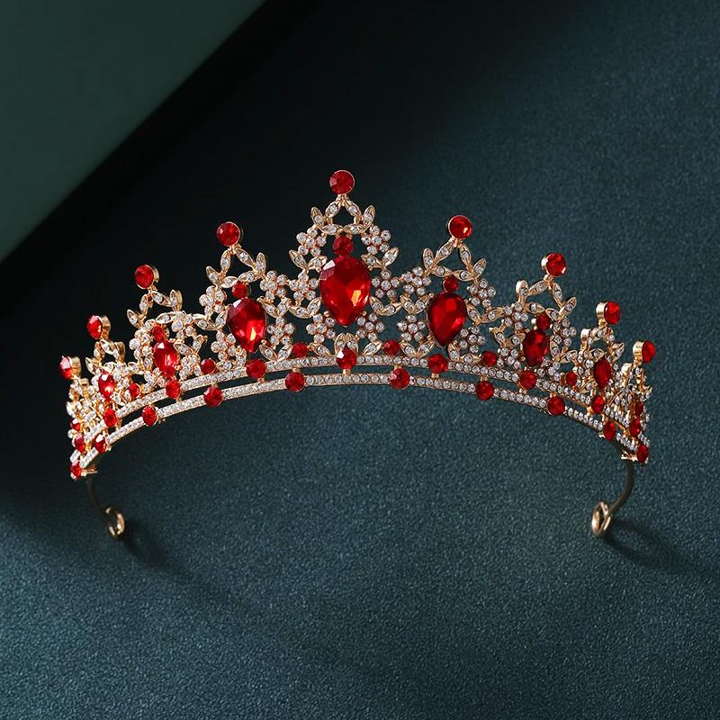 

Baroque Gold Color Red Crystal Tiaras And Crowns Rhinestone Bridal Diadem Crown Tiara For Women Wedding Hair Accessories Jewelry