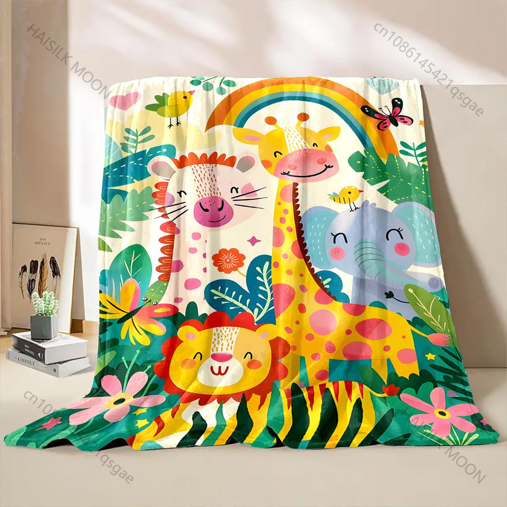 Cartoon Animal Park Printed Blanket Warm and Soft for Home Travel Blanket Sofa Bedding Camping Picnic Car Office Cover Blanket