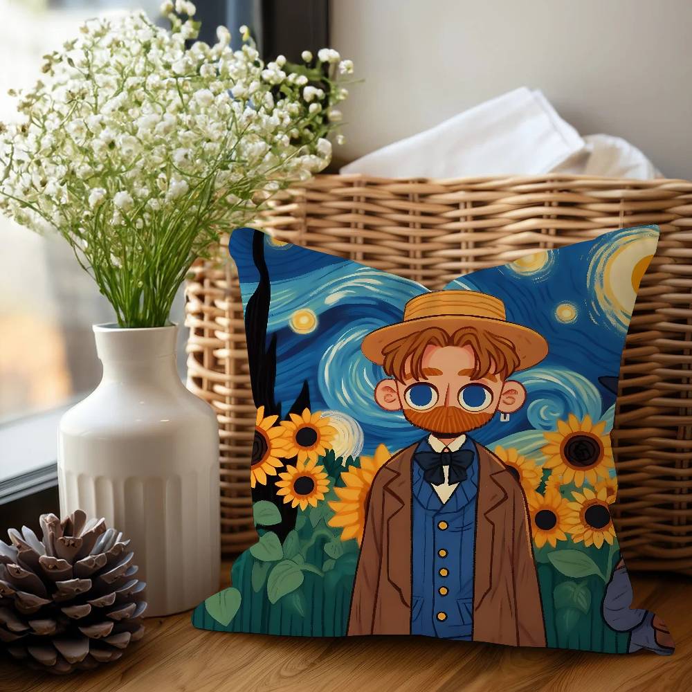 V-Van G-Gogh Pillow Anime Pillow Sofa Bed Head Pillow Cover Cushion Cover 45x45 Cm Fashion
