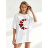 Schwarzes Oversized T-Shirt mit rotem Rosen- und Monddruck für Freizeitkleidung