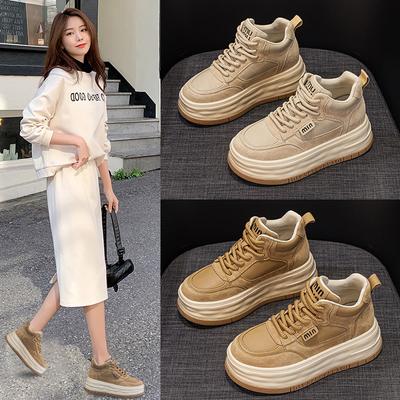 Women's Shoes with Thick Sole and Increased Height Inside, Retro and Versatile Sports and Leisure Shoes