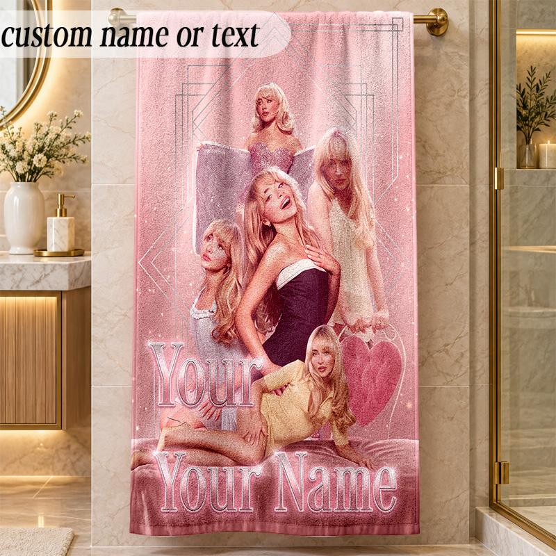 Beach TowelSabrina Carpenter Custom Name Text Personalized Soft Towel for Beach Pool Indoor Home Decor Gift