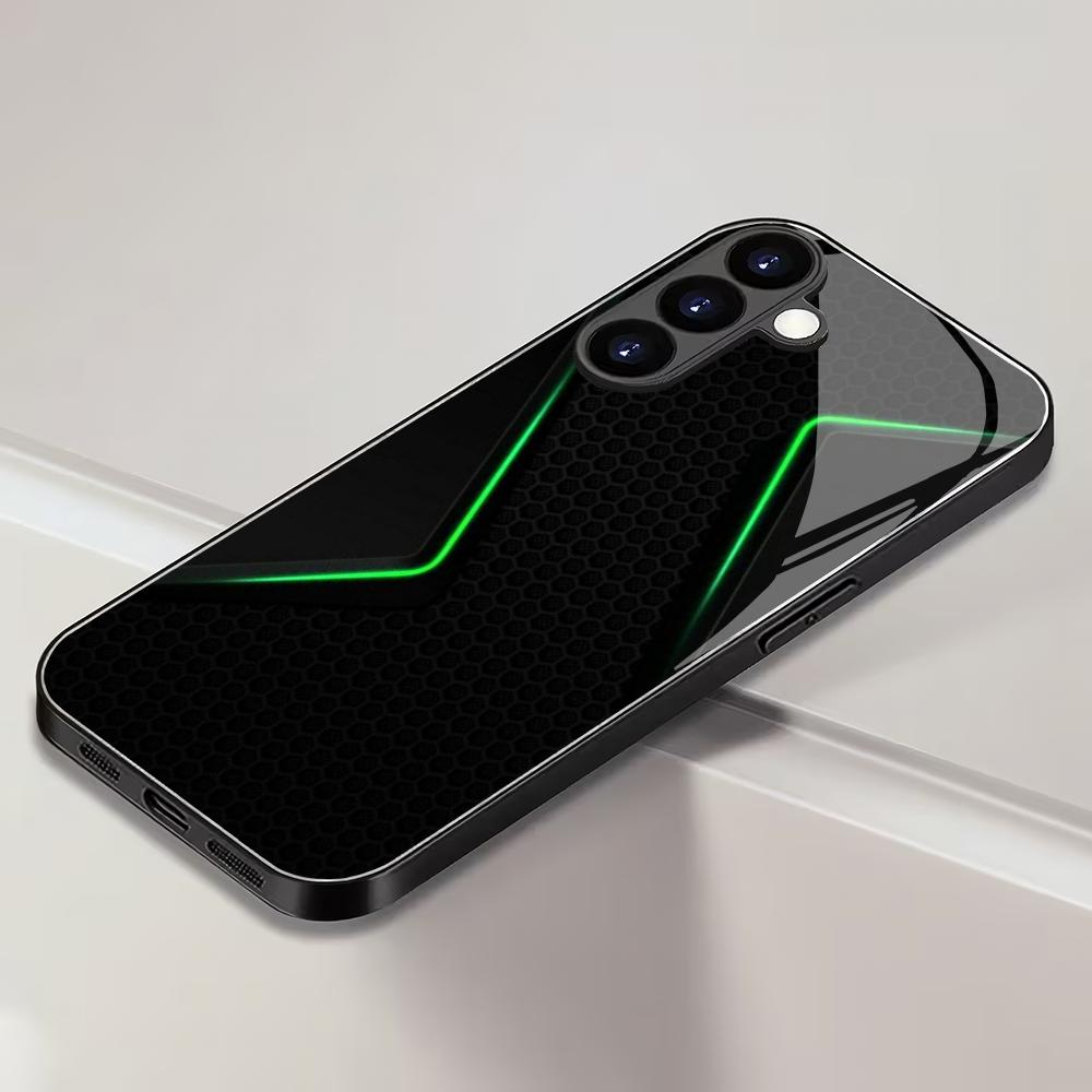 Coque de téléphone en verre à motif géométrique vert adaptée pour Samsung Galaxy S26 S25 S24 S23 S22 S20 FE/Ultra/Plus5Ganti coque arrière anti-chute