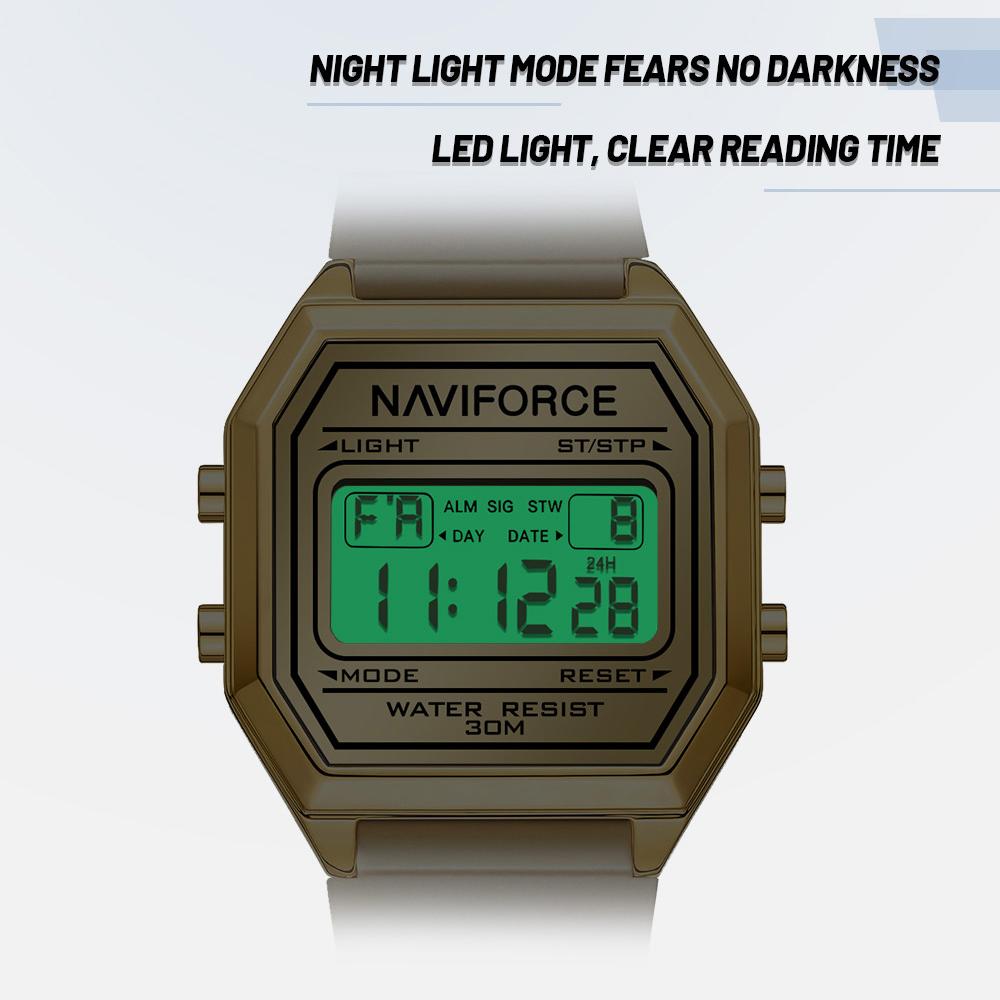 NAVIFORCE Lightweight Digital Watch for Lady Women Silicone Strap Night Pattern Alarm Calendar Chronograph Waterproof Ladies Casual Watch NF5063T