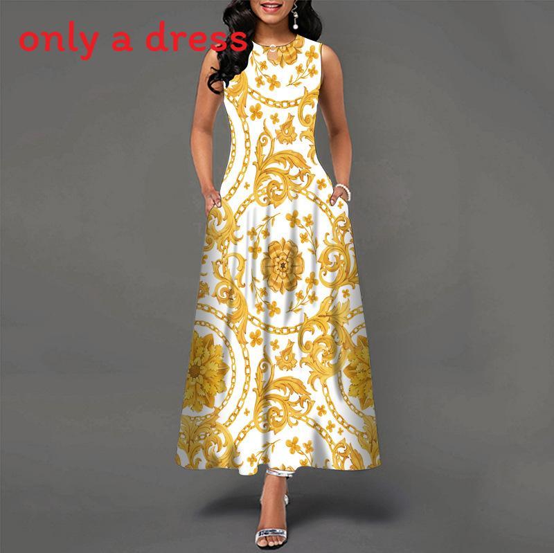 Urban Chic Printed Polyester Sleeveless Maxi Dress For Work And Casual Wear