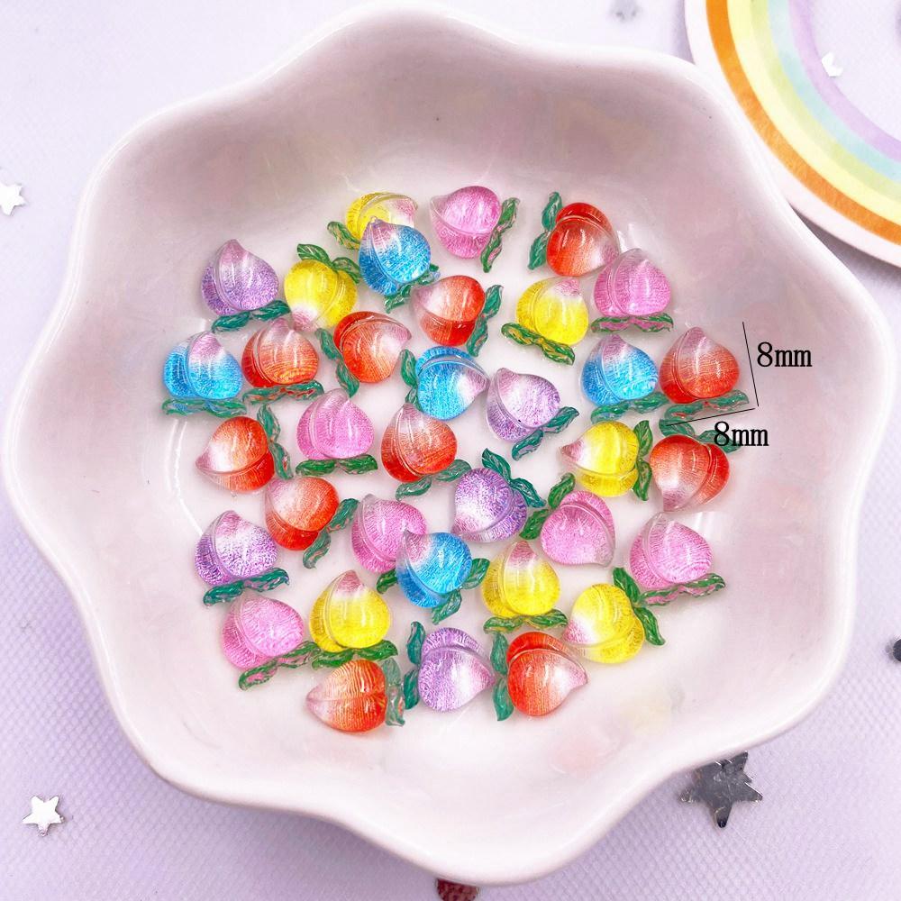 

50 шт., блестящие смолы, красочные мини-милые фрукты, персик, стразы и украшения для ногтей с плоской поверхностью