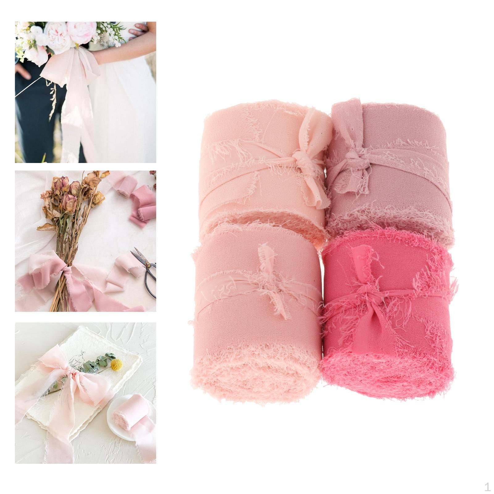 

2 x 5Yd Набор из 4 рулонов шифоновой бахромы ленты ручной работы с бахромой по краям ленты для розовый