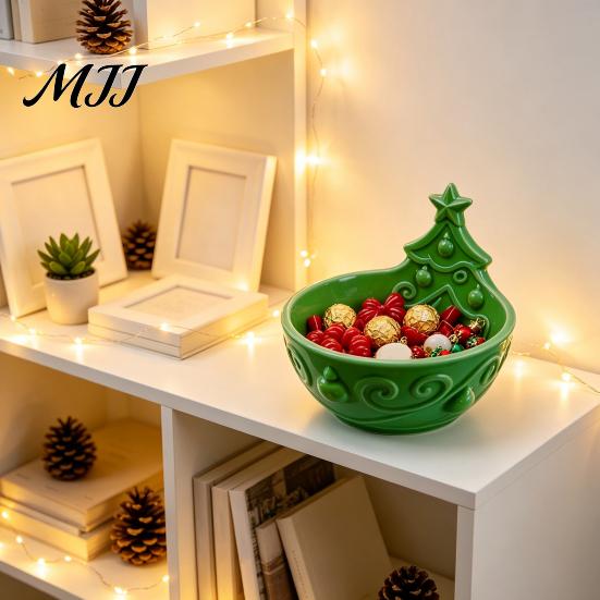 Tabletop Candy Dish Christmas Tree Bowl, 3D Printed Holiday Treat Storage Container, Small Trinket Organizer Decorative Snack Serving Bowl for