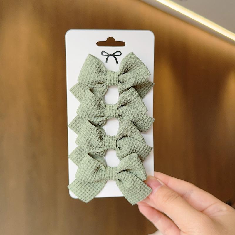 4PCS Soft Cotton Bow Hairpin Girl Sweet Plaid Design Hairpin Color Block Delicate Hairgripe Barrettes Kawaii Child Accessories
