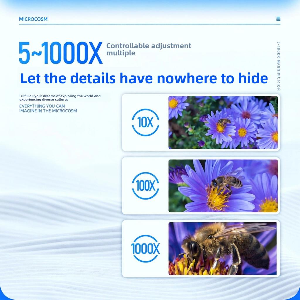 Digital Microscope 1000X 5 Inch IPS Screen 1080P HD Handheld USB Electronic Microscope 8 LED Light Inspection Tool PC Connection