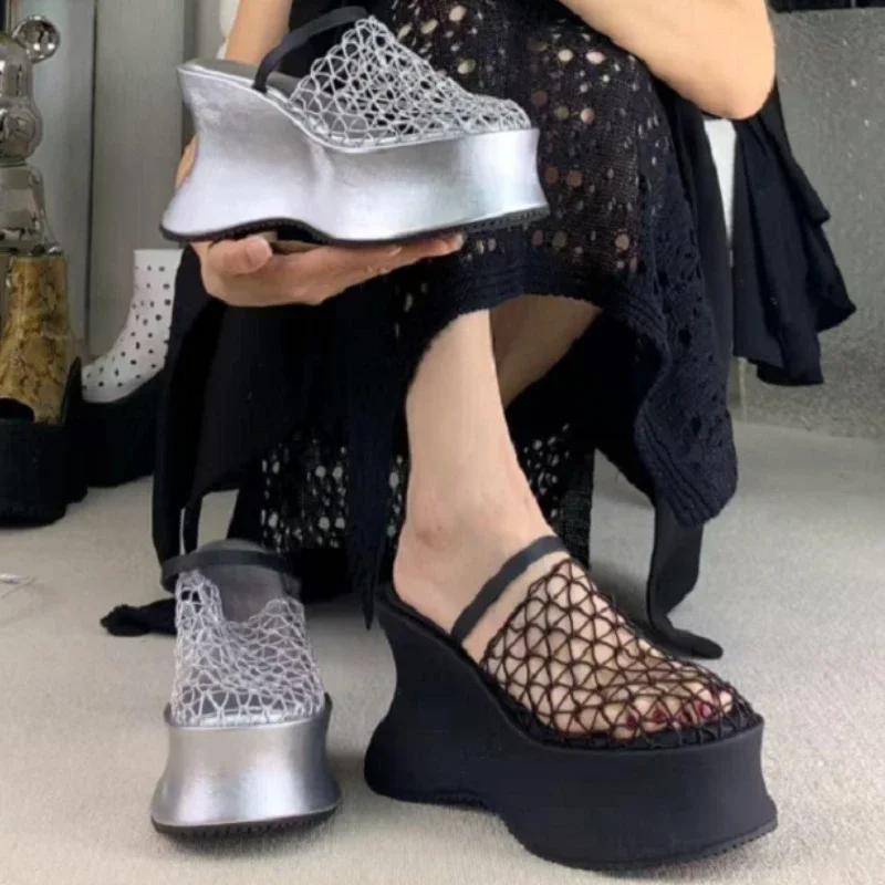 Fashion Mesh Super-high Heels Women Slippers Designer Heeled Shoes Fashion Woman Sandals Summer 2025 Brand Pumps New Chaussures Femme