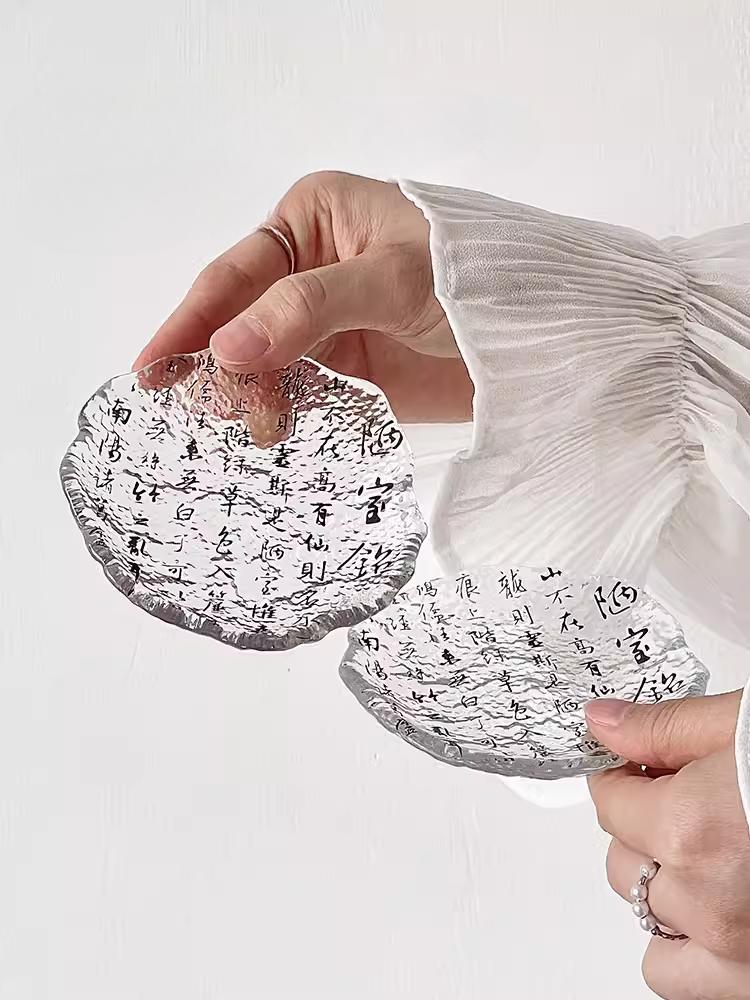 Chinese Style Calligraphy Glass Mat Simple Household Teacup Base Teacup Heat Insulation Mat Creative Kung Fu Tea Set Accessories