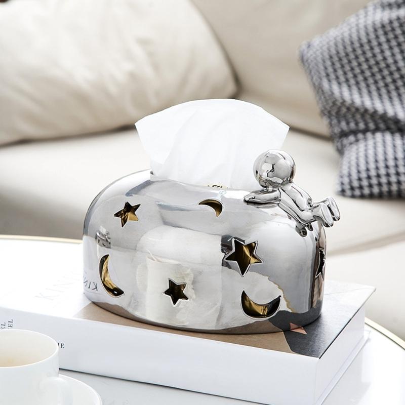 Elegant Silver Electroplated Sturdy Resin Tissue Holder Enhancing Living Room or Office Ambiances Decoration Use