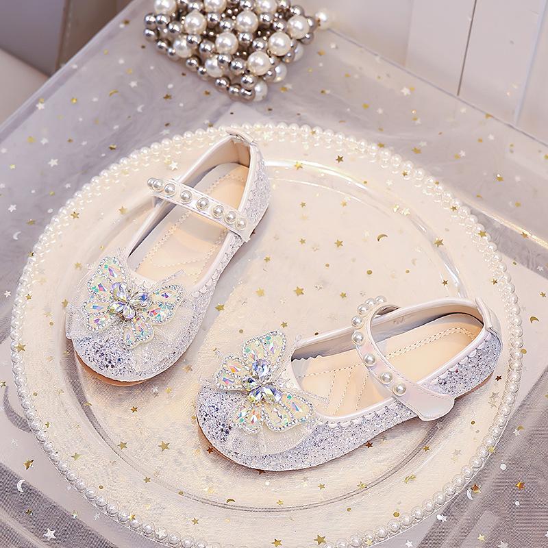 2026 Girls Rhinestone Bow Sparkle Mary Janes Performance Shoes 28 белый