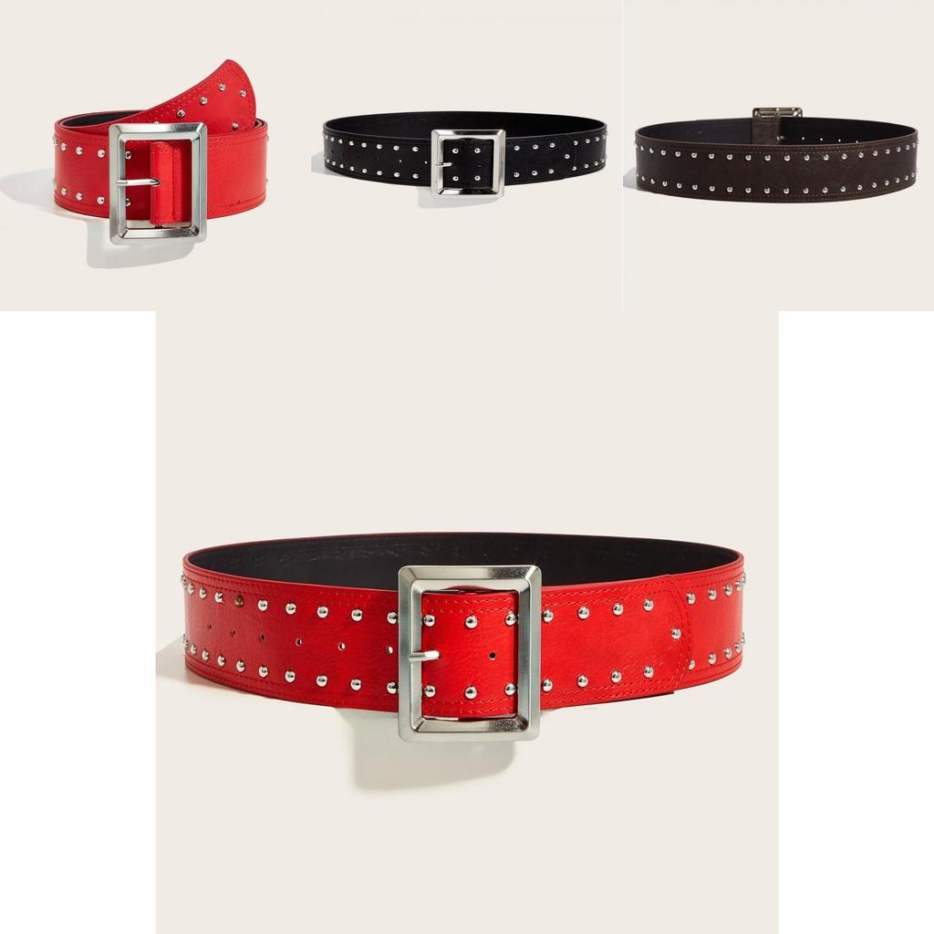 Punk Style Leather Belt With Metal Studs And Snap Button Closure For Casual Streetwear