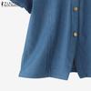 ZANZEA Women Lapel Short Sleeve Buttons Casual Short Blouse Shirts