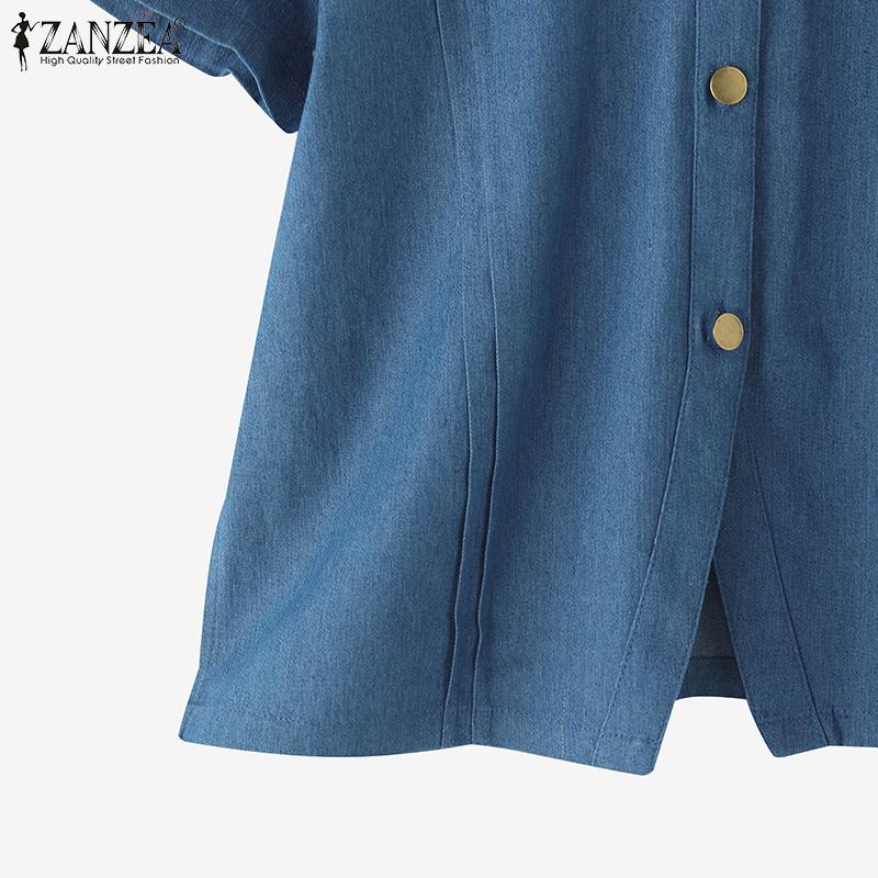 ZANZEA Women Lapel Short Sleeve Buttons Casual Short Blouse Shirts
