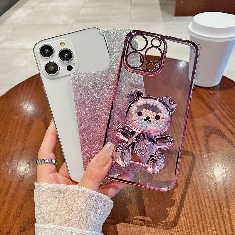 Candy Bear Stand Holder Glitter Phone Case For OnePlus 12 8T 9R 10 11 Pro 11R Nord CE 2 3 Lite ACE 2V 3V N20 N30 5G Soft Cover